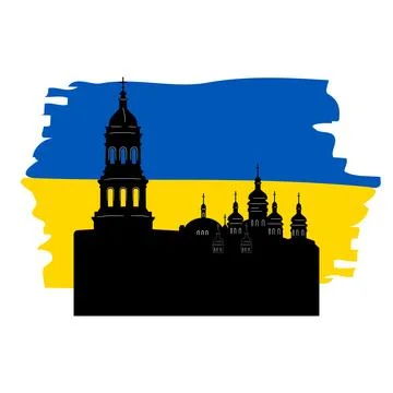 Historical monuments of Kyiv, Symbols, Vector illustration. Temple with domes Stock Illustration