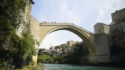 Historical Mostar Bridge Stock Footage