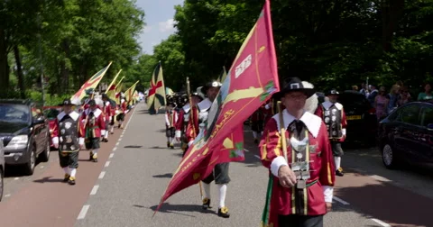 Historical Netherlands Guild parading, shoulder camera, 4K Stock Footage 51458430