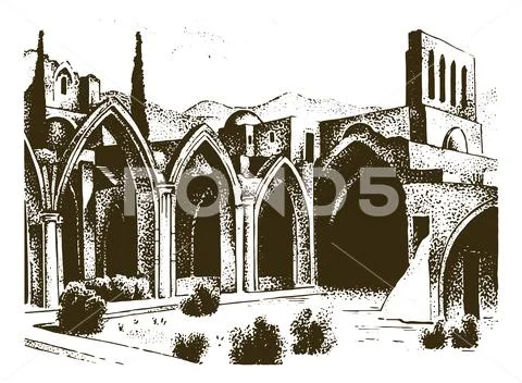 Historical old building. Facade in Verona of a Gothic Baroque style. Ancient Stock Illustration