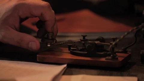 Historical old telegraph operator - neo-victorian morse code technology. Stock Footage 81223534