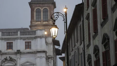 Historical Old Town Architecture in the rain, Bergamo Alta, Italy Stock Footage 341327742