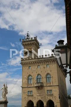 Historical Palace called Palazzo Pubblico in the main square of San Marino sm Stock Photos