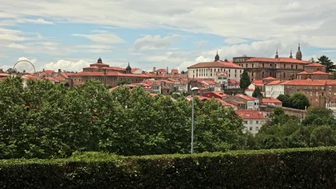 Historical Panorama of Old City: Exploring Santiago de Compostela Stock Footage 247494075