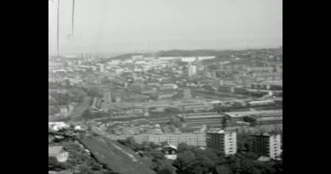 Historical panoramic shot of a developing Soviet town, residential districts Vídeo Stock 324898687