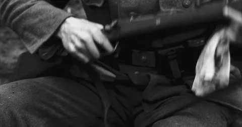 Historical Re-enactment Black And White Video. World War II German Soldier Stock Footage 303254792