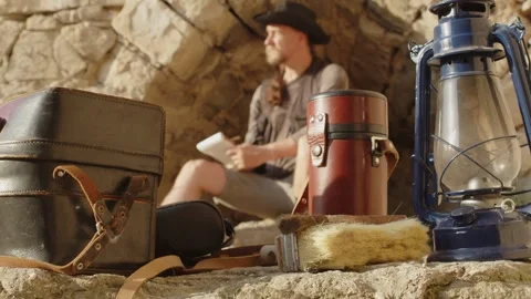 Historical reconstruction of an archaeological expedition of the mid-19th Stock Footage 291099548