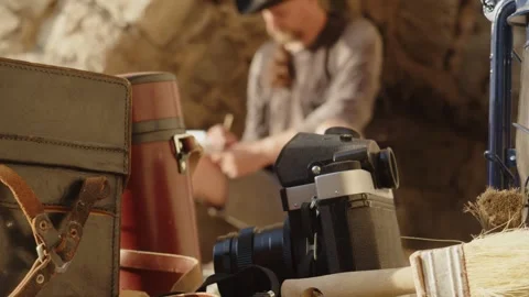 Historical reconstruction of an archaeological expedition of the mid-19th Stock Footage 291101579