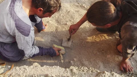 Historical reconstruction of excavations from the mid-19th century. The leader Stock Footage 290177750