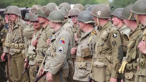 Historical reconstruction of the Second World War. USA army soldiers Stock Footage 60744525