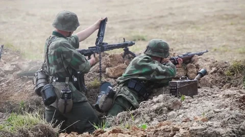 Historical reconstruction of the Second World War. Soldiers in the trenches Stock Footage 60744656