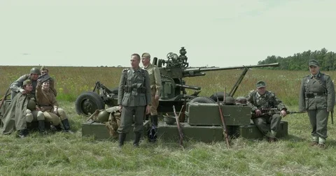 Historical Reconstruction Of The Second World War. Soldiers On The Battle Field Stock Footage 81283195