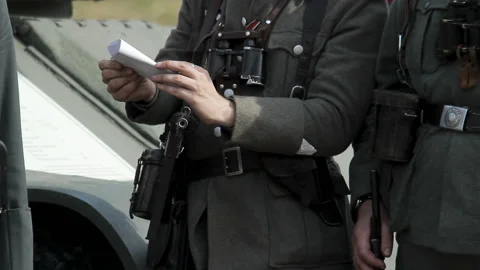 Historical reconstruction of Second World War. Soldiers on battle field during Stock Footage 102520811