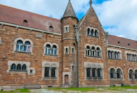 Historical red brick buildings with elements of ancient architecture in Nan.. Фото
