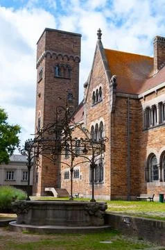 Historical red brick buildings with elements of ancient architecture in Nan.. Фото