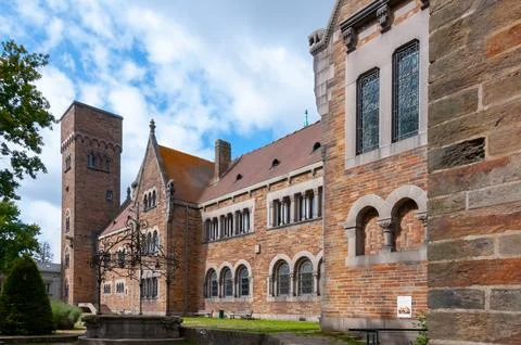 Historical red brick buildings with elements of ancient architecture in Nan.. Stockfoto's