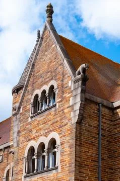 Historical red brick buildings with elements of ancient architecture in Nan.. Фото