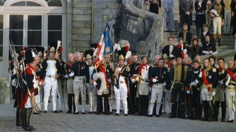 Historical reenactment of Napolean and his troops, Paris, France. Stock Footage 163174929