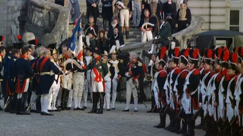 Historical reenactment of Napolean and his troops, Paris, France. Stock Footage 163174934