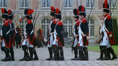 Historical reenactment of Napolean and his troops, Paris, France. Video stock 163175159