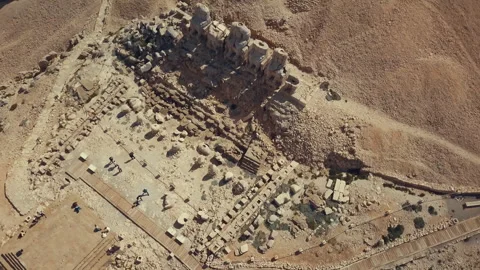 Historical statues on the eastern terrace of Mount Nemrut Stock Footage 257078236