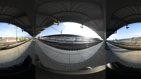Historical steam train at train station in Prague, Czech republic 360 VR Stock Footage 120021961