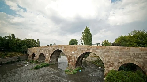 Historical Stone Bridge 4K Timelapse Hyperlapse Video, Ankara, Turkey Stock Footage 102736259