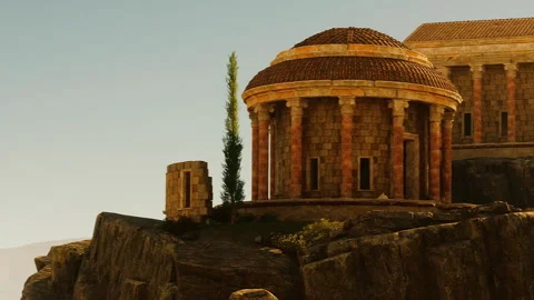 Historical structure on a hill during daylight hours in a clear sky Stock Footage 345064381