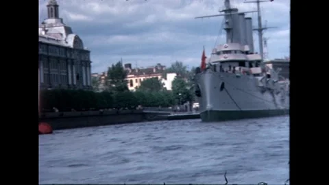 Historical Warship in Harbor Stock Footage 278360615