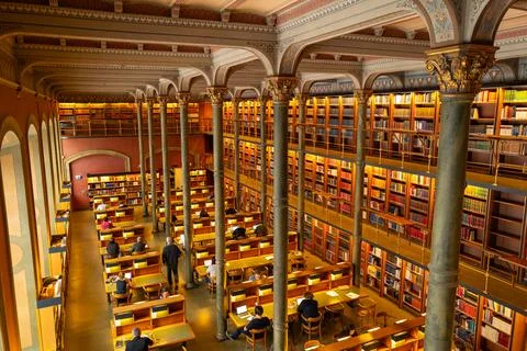 The historically significant library, with its open space and arched ceilings 스톡 사진