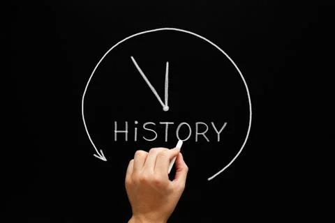 History Arrow Clock Concept Blackboard 库存照片