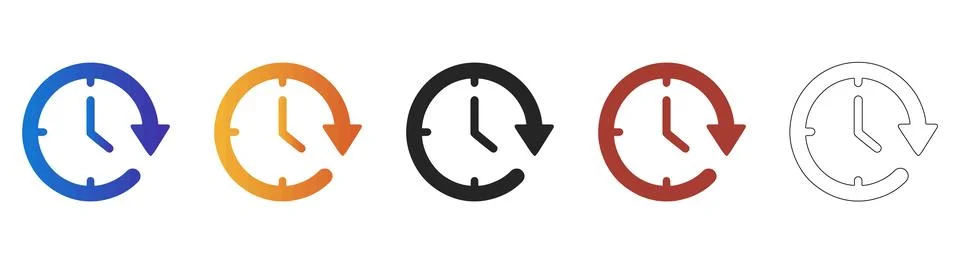 History clock time refresh icon set Stock Illustration