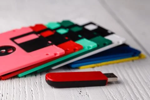 History of computers, floppy disk - retro storage Stock Photos