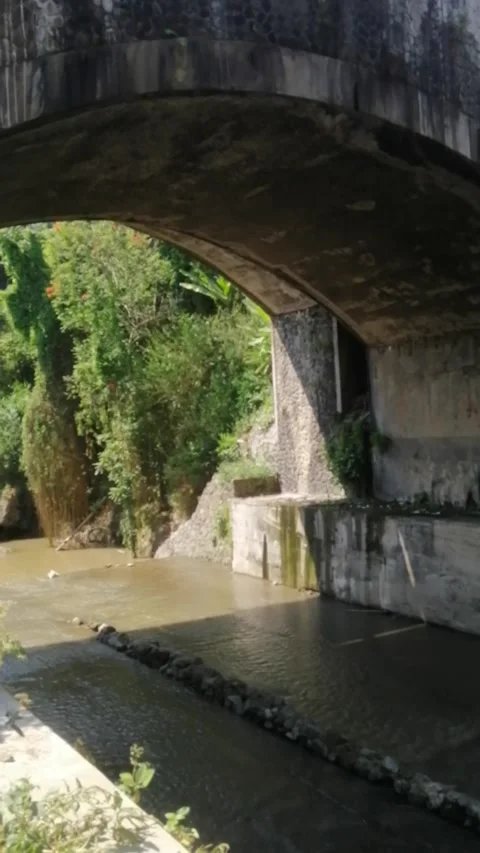 History Ink in the River Flowing Under the Bridge" Stock Footage 249955348