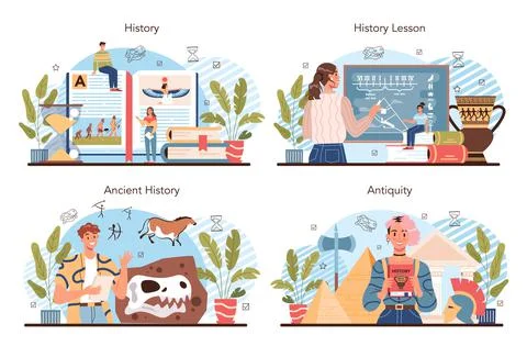 History lesson concept set. History school subject, knowledge of the past Stock Illustration