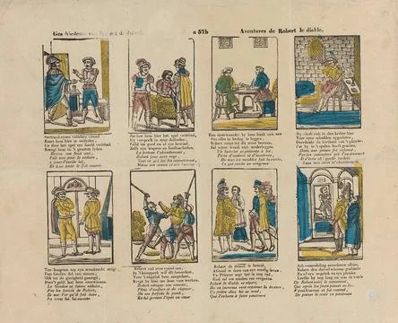 History of Robert De Devil. / Aventures de Robert le Diable. Sheet with 8 ... Stock Photos