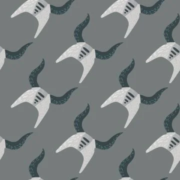 History seamless pattern with viking helmets light ornament. Grey background. Stock Illustration