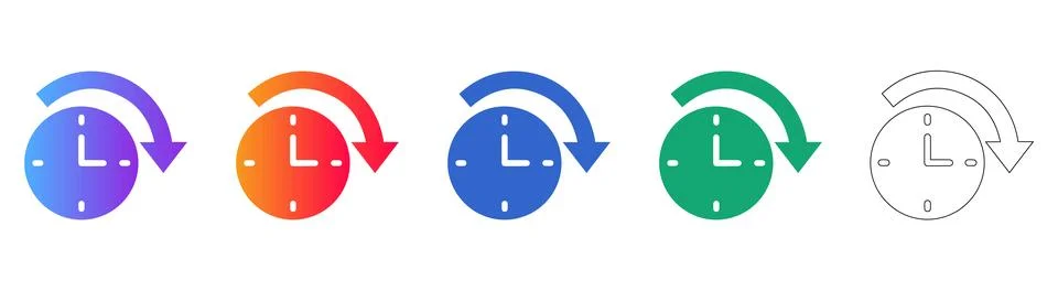 History Time Clock Icons in Gradient and Line Styles Illustrazione stock
