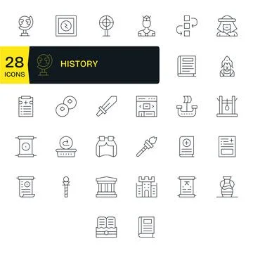History Vector Graphics Pack including 32 Thin Line High Resolution PIXEL P.. Stock Illustration