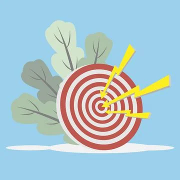 Hit the target. Three arrows hit the target. Business goals Stock Illustration