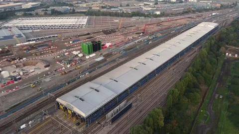 Hitachi North Pole Train Maintenance Centre at Old Oak Common, London Stock Footage 179048601