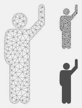 Hitchhike Pose Vector Mesh Network Model and Triangle Mosaic Icon Illustrazione stock