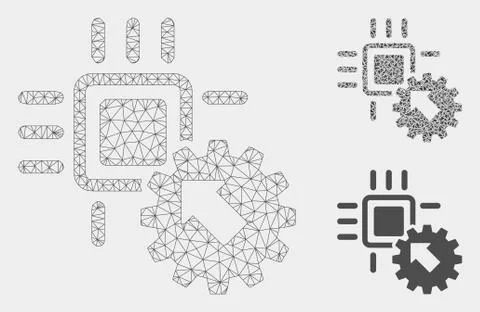 Hitech Processor and Gear Integration Vector Mesh Carcass Model and Triangle Stock Illustration