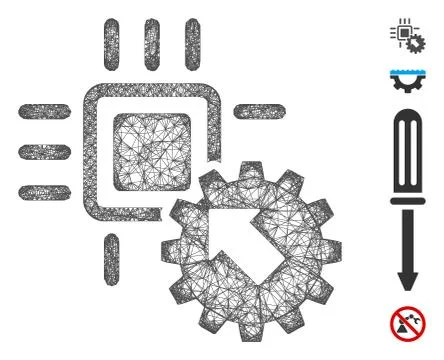 Hitech Processor and Gear Integration Web Vector Mesh Illustration 스톡 일러스트