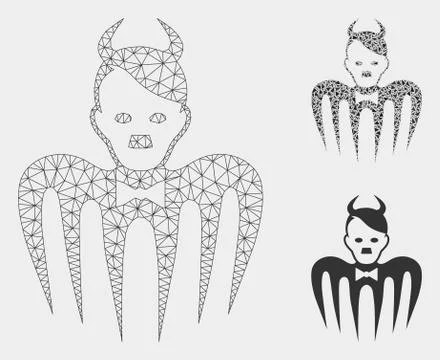 Hitler Spectre Devil Vector Mesh Wire Frame Model and Triangle Mosaic Icon Illustrazione stock