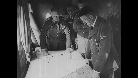 Hitler studies map during the invasion of Poland World War Two Stock Footage 252522535