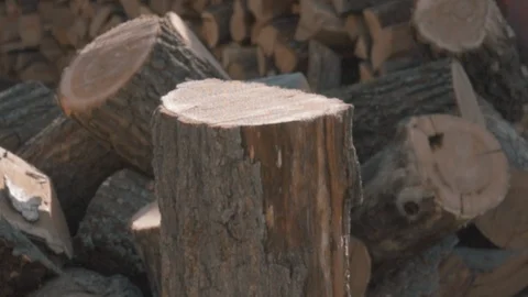 Hits the log with an ax Stock Footage 127595911
