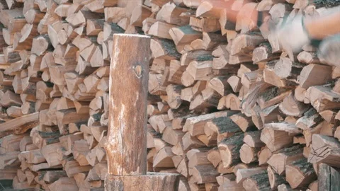 Hits the log with an ax Stock Footage 127856303