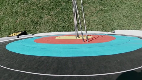 Hitting an arrow into a shooting target. Archery, accuracy competition. Stock Footage 201607709
