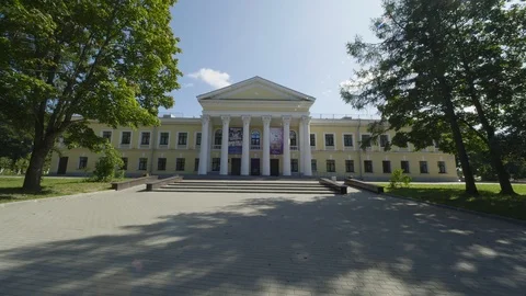 Hitting the camera at the Palace of culture Stock Footage 123759425